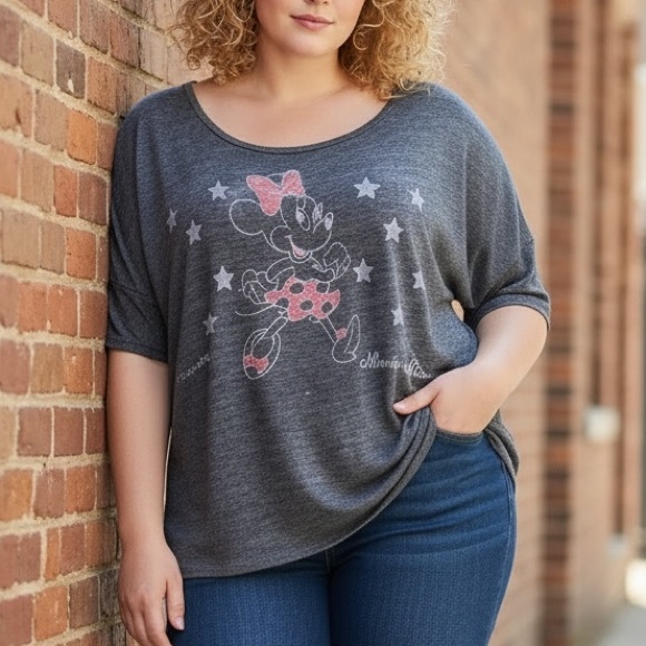 Junk Food Clothing Tops - Junk Food Women's Tee Shirt MINNIE MOUSE Stars Disney Hi/Low Hem L Large